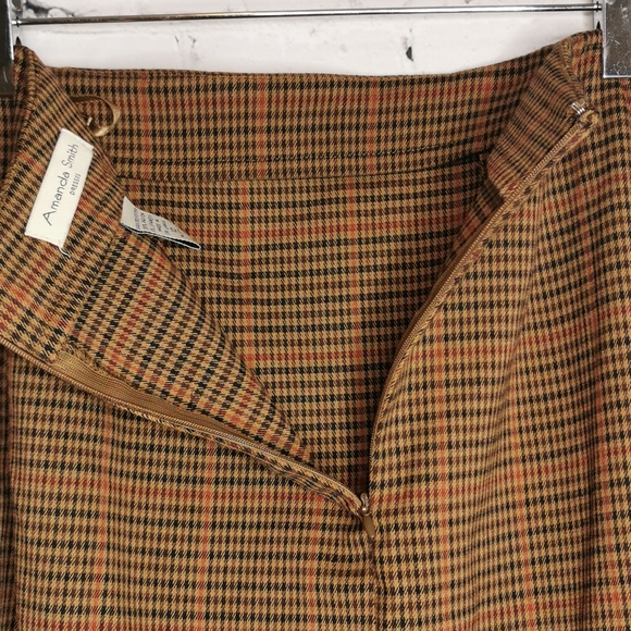 Amanda Smith Vintage 80s Brown Plaid Skirt Retro Preppy Academia Fall - Picture 5 of 10